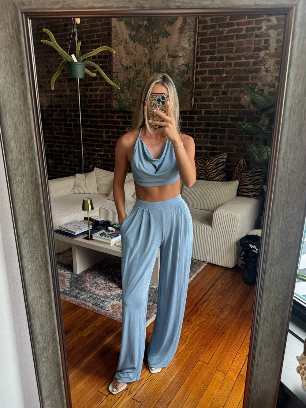 Chic Matching CO-ORD Light Blue Wide-Leg Set